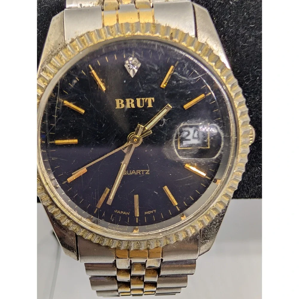 VTG BRUT WATCH - BLUE FACE - FLUTED BEZEL JUBILEE BAND - BBA-22